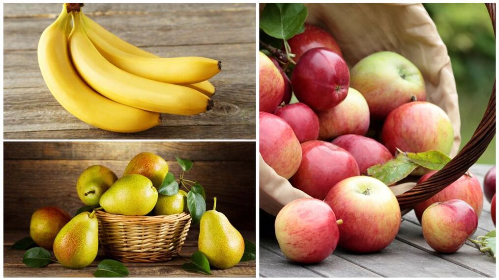 Dobré ovoce na dnu - banány, hrušky a jablka
